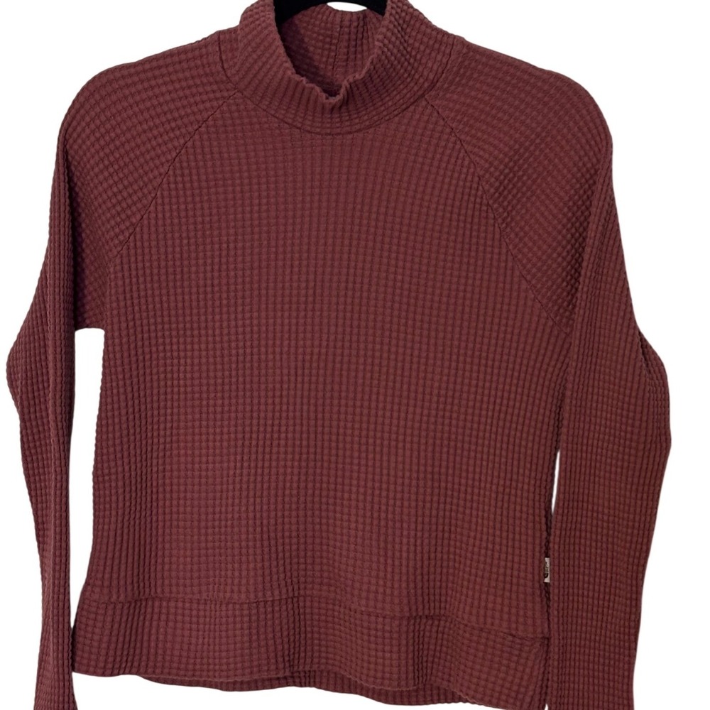 The North Face Womens Waffle Knit‎ Mock Neck Thermal Pullover Burgundy XS